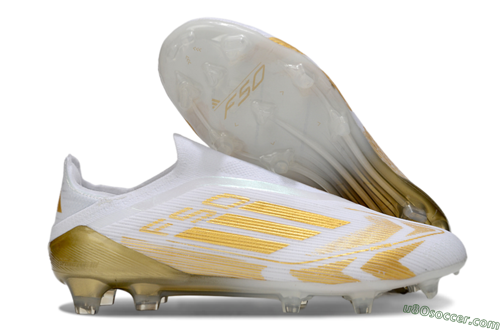 Adidas F50 Elite Laceless FG Firm Ground Soccer Cleats - White/Gold 1