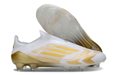 Adidas F50 Elite Laceless FG Firm Ground Soccer Cleats - White/Gold