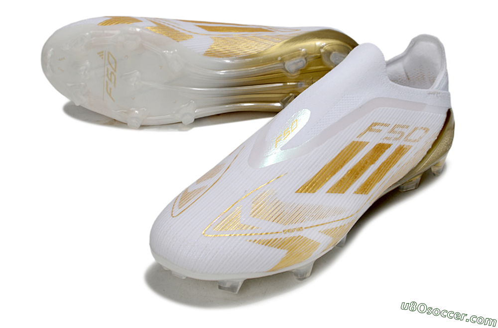 Adidas F50 Elite Laceless FG Firm Ground Soccer Cleats - White/Gold 3