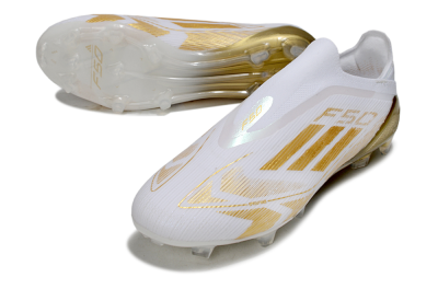 Adidas F50 Elite Laceless FG Firm Ground Soccer Cleats - White/Gold