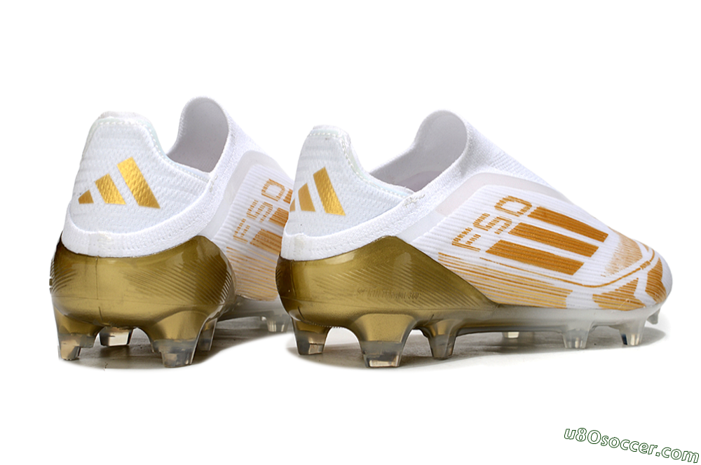 Adidas F50 Elite Laceless FG Firm Ground Soccer Cleats - White/Gold 6