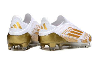 Adidas F50 Elite Laceless FG Firm Ground Soccer Cleats - White/Gold