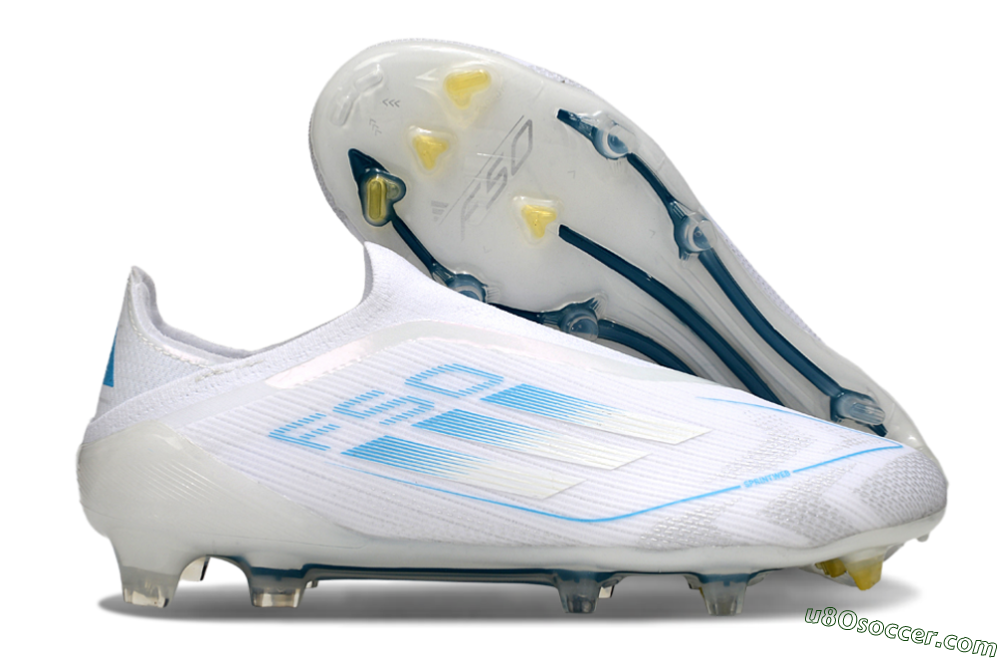 Adidas F50 Elite Laceless FG Firm Ground Soccer Cleats - White/Blue 1
