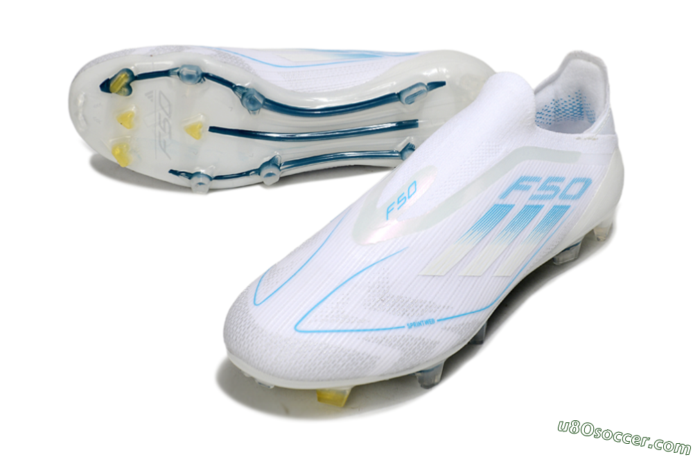 Adidas F50 Elite Laceless FG Firm Ground Soccer Cleats - White/Blue 3