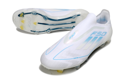Adidas F50 Elite Laceless FG Firm Ground Soccer Cleats - White/Blue