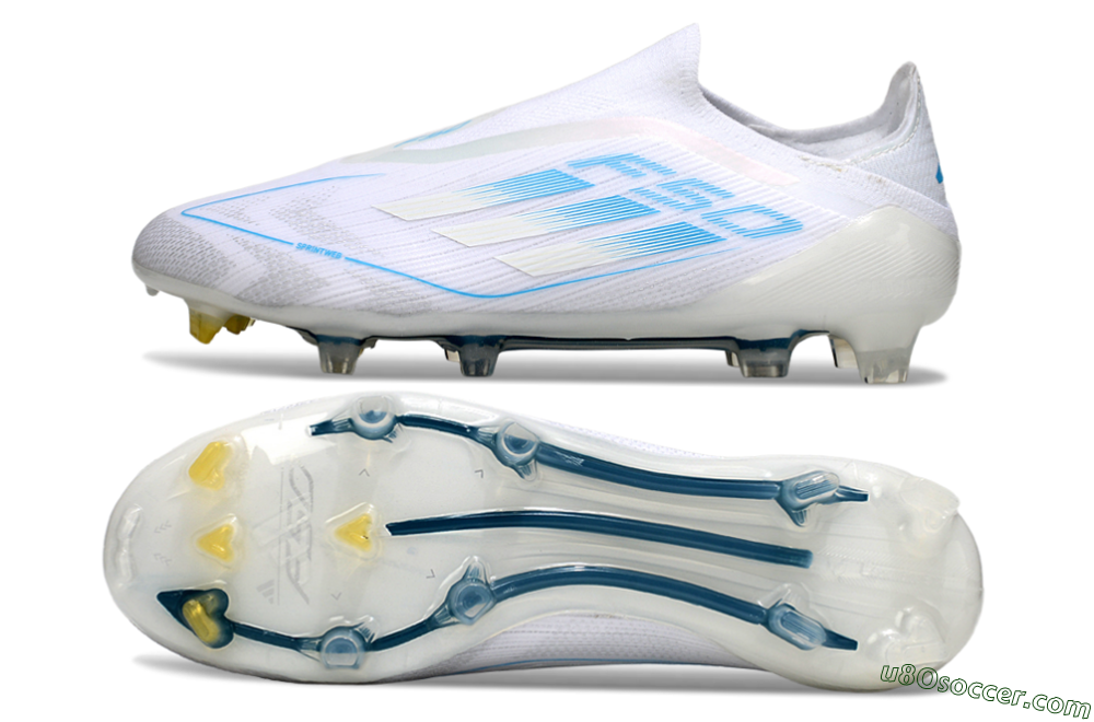 Adidas F50 Elite Laceless FG Firm Ground Soccer Cleats - White/Blue 0