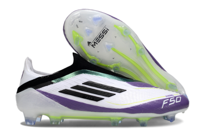 Messi x Adidas F50 Elite Laceless FG Firm Ground Soccer Cleats - White/Purple/Black