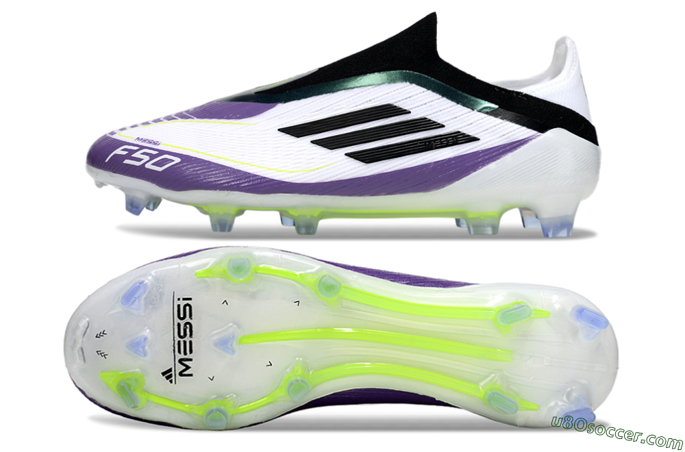 Messi x Adidas F50 Elite Laceless FG Firm Ground Soccer Cleats - White/Purple/Black 0