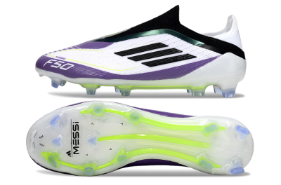 Messi x Adidas F50 Elite Laceless FG Firm Ground Soccer Cleats - White/Purple/Black