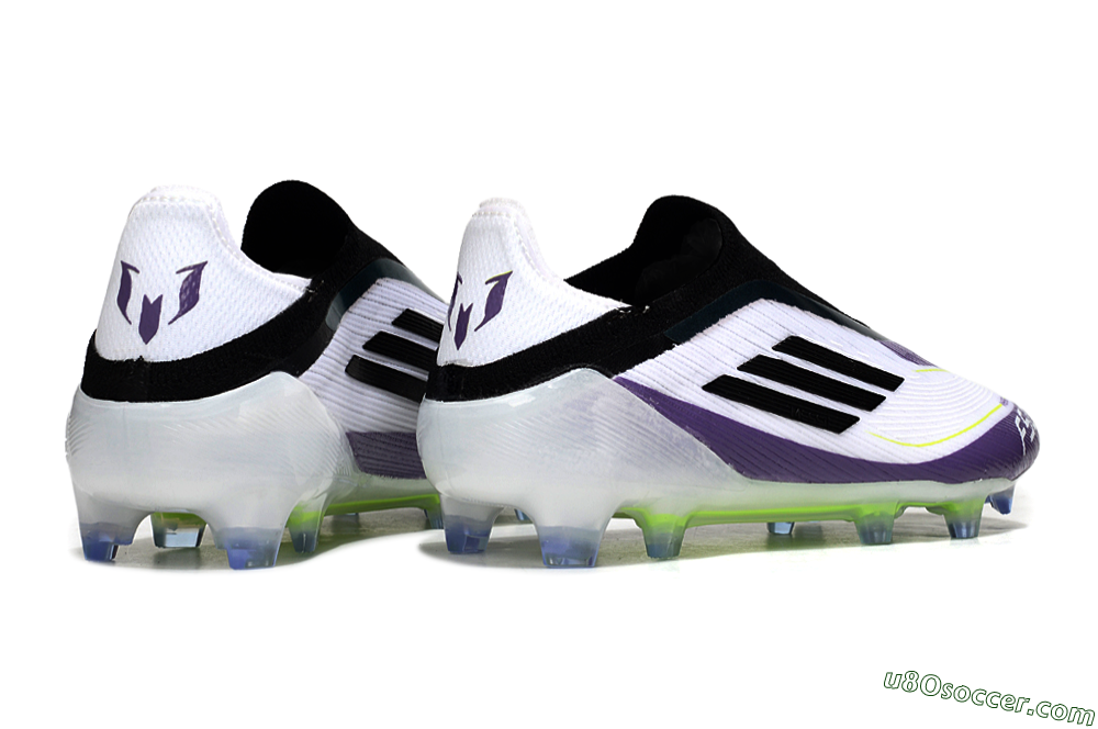 Messi x Adidas F50 Elite Laceless FG Firm Ground Soccer Cleats - White/Purple/Black 6