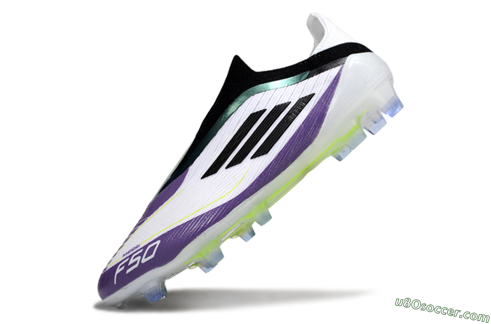 Messi x Adidas F50 Elite Laceless FG Firm Ground Soccer Cleats - White/Purple/Black 5