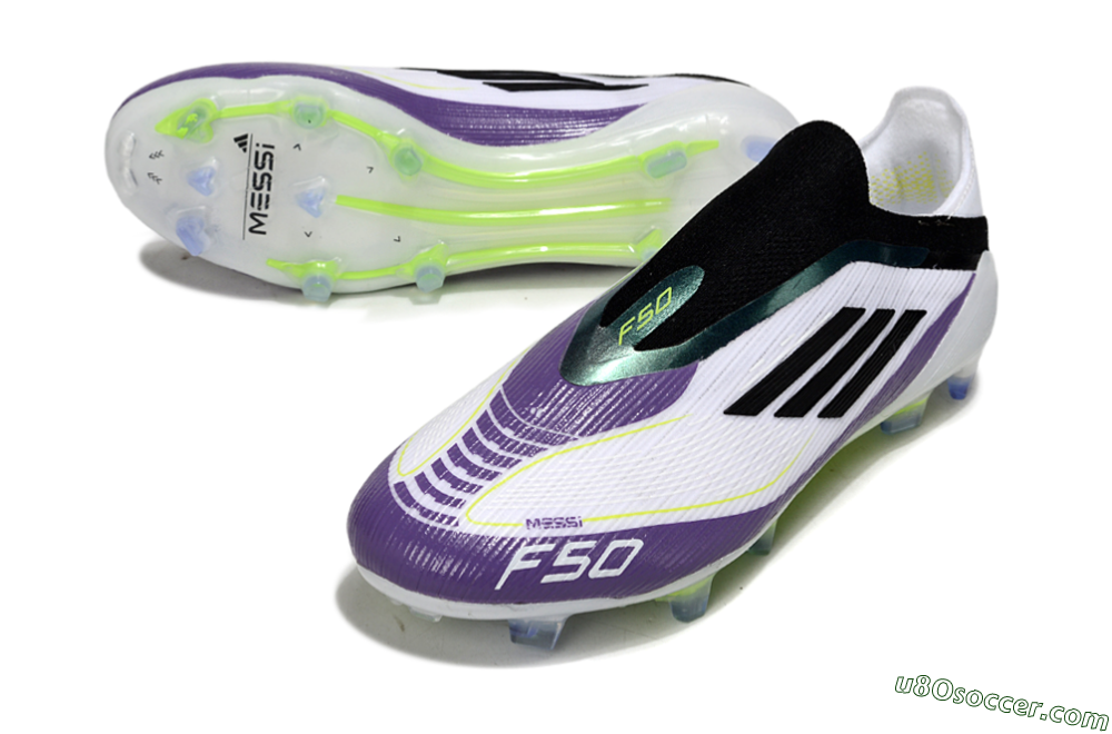 Messi x Adidas F50 Elite Laceless FG Firm Ground Soccer Cleats - White/Purple/Black 3