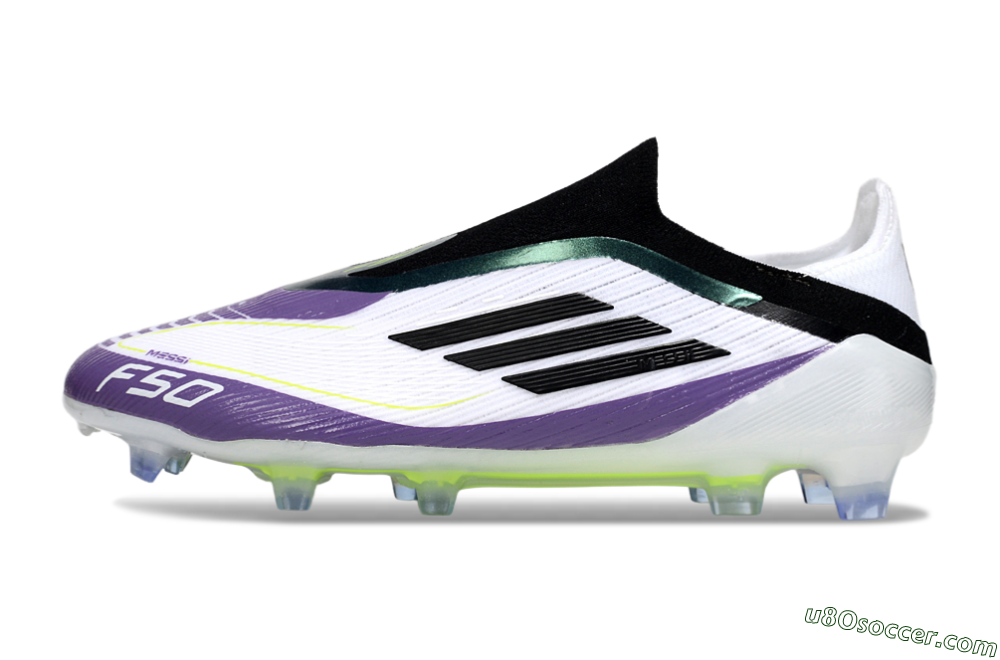 Messi x Adidas F50 Elite Laceless FG Firm Ground Soccer Cleats - White/Purple/Black 2