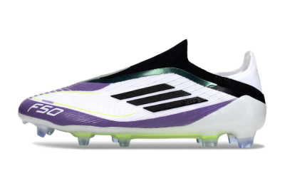 Messi x Adidas F50 Elite Laceless FG Firm Ground Soccer Cleats - White/Purple/Black