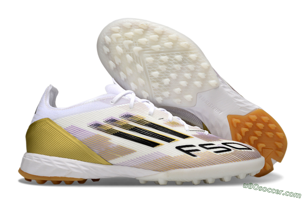Adidas F50 Pro TF Artificial Turf Soccer Shoes - White/Black/Gold 1