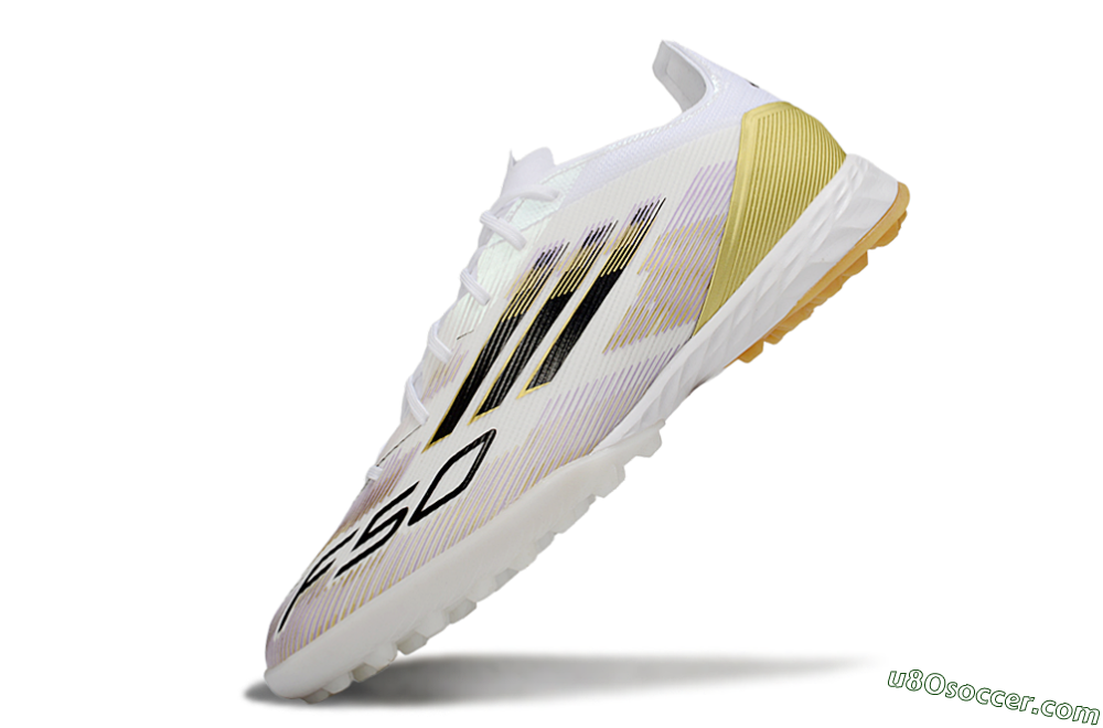 Adidas F50 Pro TF Artificial Turf Soccer Shoes - White/Black/Gold 5