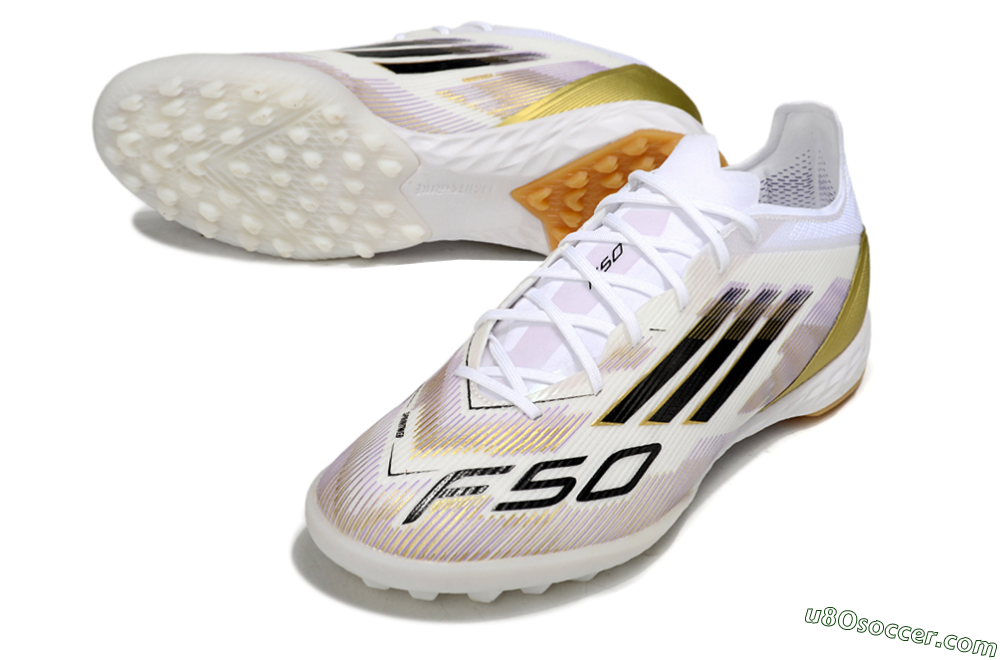 Adidas F50 Pro TF Artificial Turf Soccer Shoes - White/Black/Gold 3