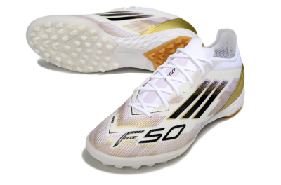 Adidas F50 Pro TF Artificial Turf Soccer Shoes - White/Black/Gold