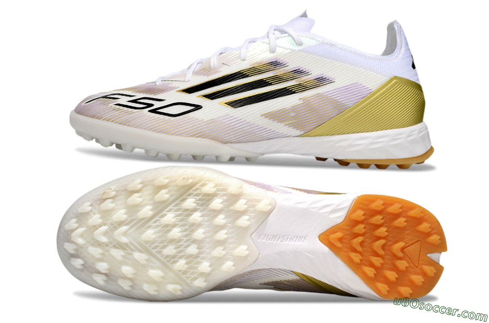 Adidas F50 Pro TF Artificial Turf Soccer Shoes - White/Black/Gold 0