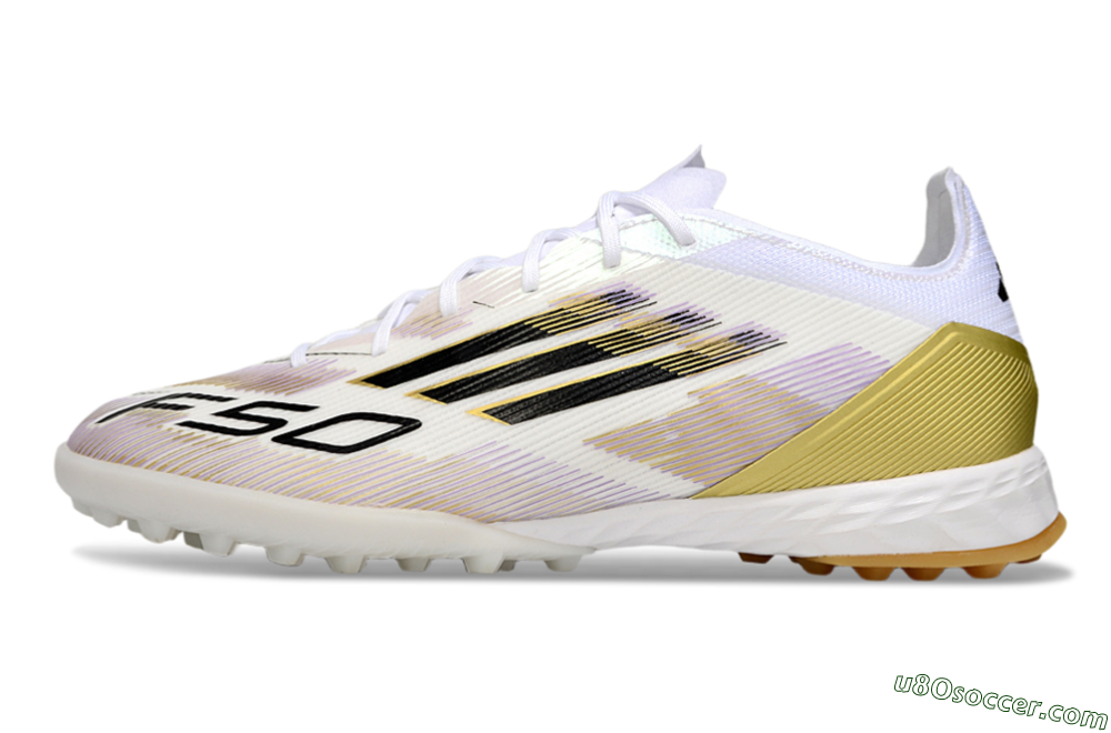 Adidas F50 Pro TF Artificial Turf Soccer Shoes - White/Black/Gold 2