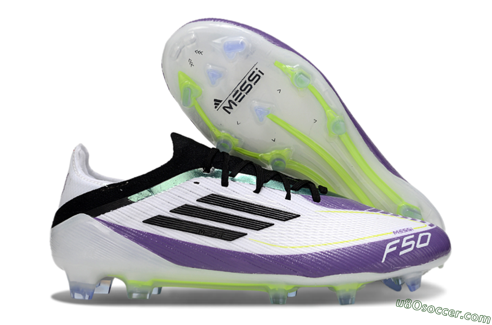 Messi x Adidas F50 Elite FG Firm Ground Soccer Cleats - White/Purple/Black 1