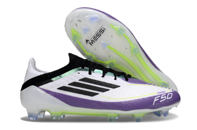 Messi x Adidas F50 Elite FG Firm Ground Soccer Cleats - White/Purple/Black