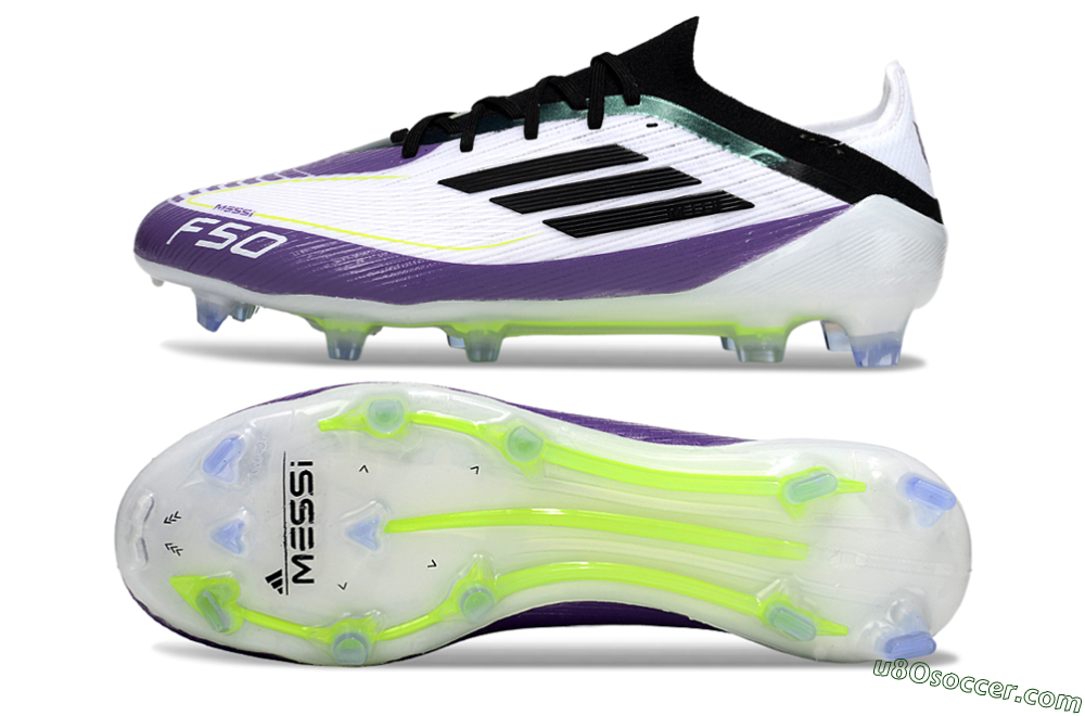 Messi x Adidas F50 Elite FG Firm Ground Soccer Cleats - White/Purple/Black 0