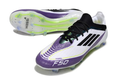 Messi x Adidas F50 Elite FG Firm Ground Soccer Cleats - White/Purple/Black
