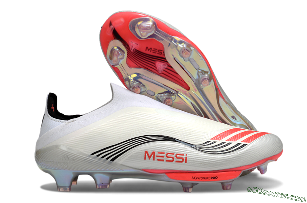 Messi x Adidas F50+ Elite Laceless FG Firm Ground Soccer Cleats - Silver/Red/Black 1