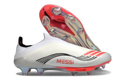 Messi x Adidas F50+ Elite Laceless FG Firm Ground Soccer Cleats - Silver/Red/Black