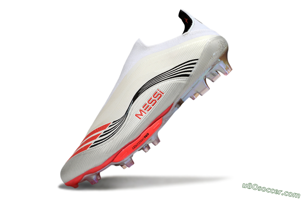 Messi x Adidas F50+ Elite Laceless FG Firm Ground Soccer Cleats - Silver/Red/Black 5