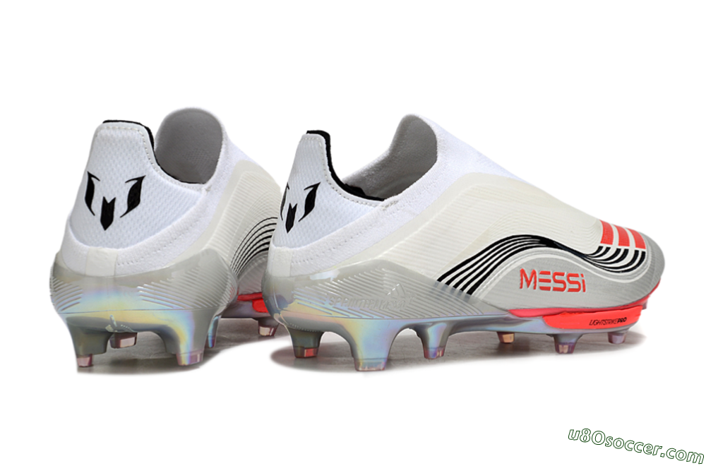 Messi x Adidas F50+ Elite Laceless FG Firm Ground Soccer Cleats - Silver/Red/Black 6