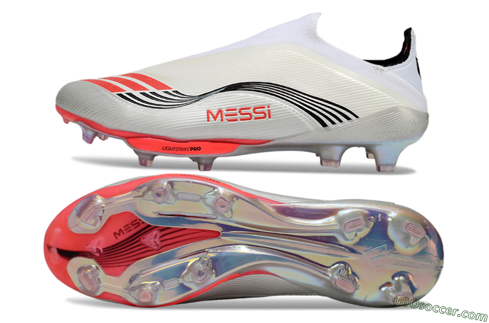 Messi x Adidas F50+ Elite Laceless FG Firm Ground Soccer Cleats - Silver/Red/Black 0