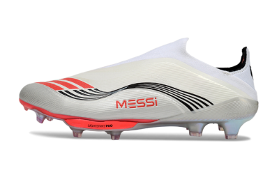 Messi x Adidas F50+ Elite Laceless FG Firm Ground Soccer Cleats - Silver/Red/Black