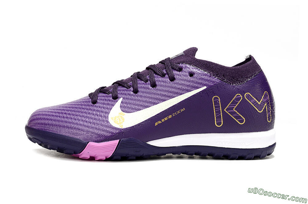 Nike Air Zoom Mercurial Vapor 16 Elite TF Artificial Turf Soccer Shoes - Purple/White/Gold 2