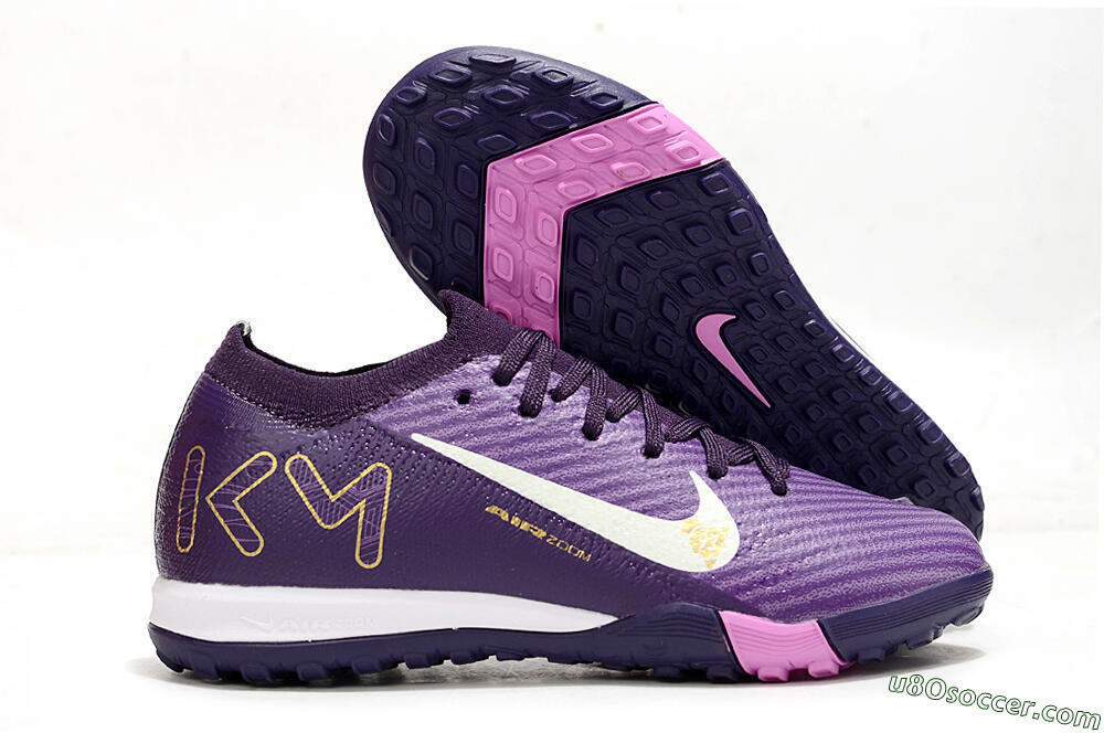 Nike Air Zoom Mercurial Vapor 16 Elite TF Artificial Turf Soccer Shoes - Purple/White/Gold 1