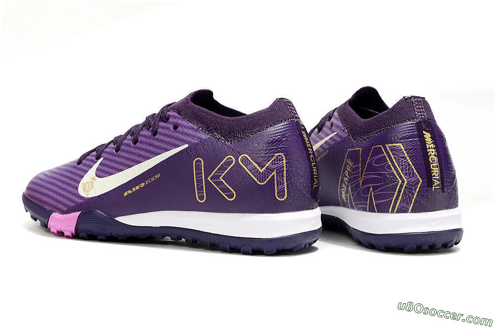 Nike Air Zoom Mercurial Vapor 16 Elite TF Artificial Turf Soccer Shoes - Purple/White/Gold 5