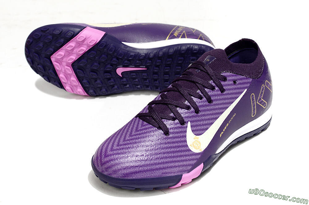 Nike Air Zoom Mercurial Vapor 16 Elite TF Artificial Turf Soccer Shoes - Purple/White/Gold 3