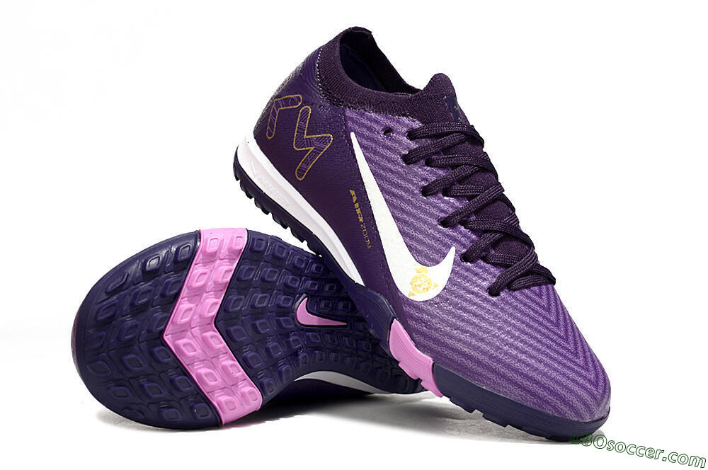 Nike Air Zoom Mercurial Vapor 16 Elite TF Artificial Turf Soccer Shoes - Purple/White/Gold 0