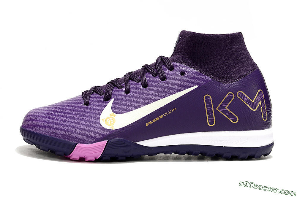 Nike Air Zoom Mercurial Superfly 10 Elite TF Artificial Turf Soccer Shoes - Purple/White/Gold 2