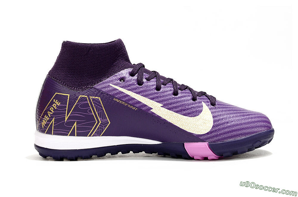 Nike Air Zoom Mercurial Superfly 10 Elite TF Artificial Turf Soccer Shoes - Purple/White/Gold 4
