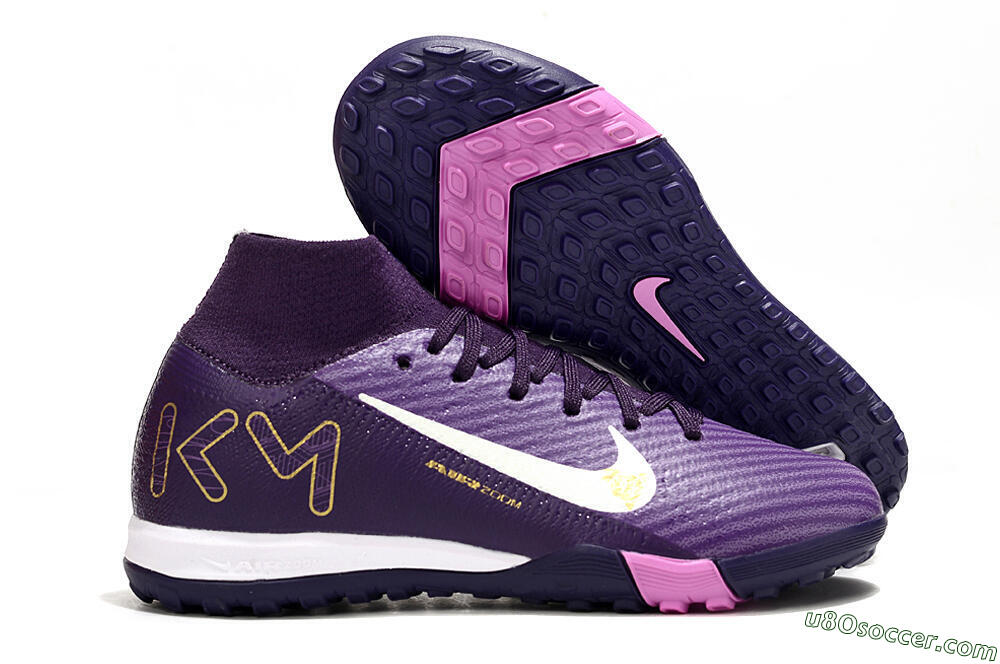 Nike Air Zoom Mercurial Superfly 10 Elite TF Artificial Turf Soccer Shoes - Purple/White/Gold 1