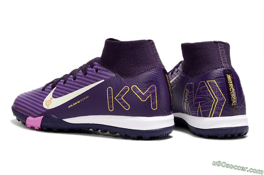 Nike Air Zoom Mercurial Superfly 10 Elite TF Artificial Turf Soccer Shoes - Purple/White/Gold 5