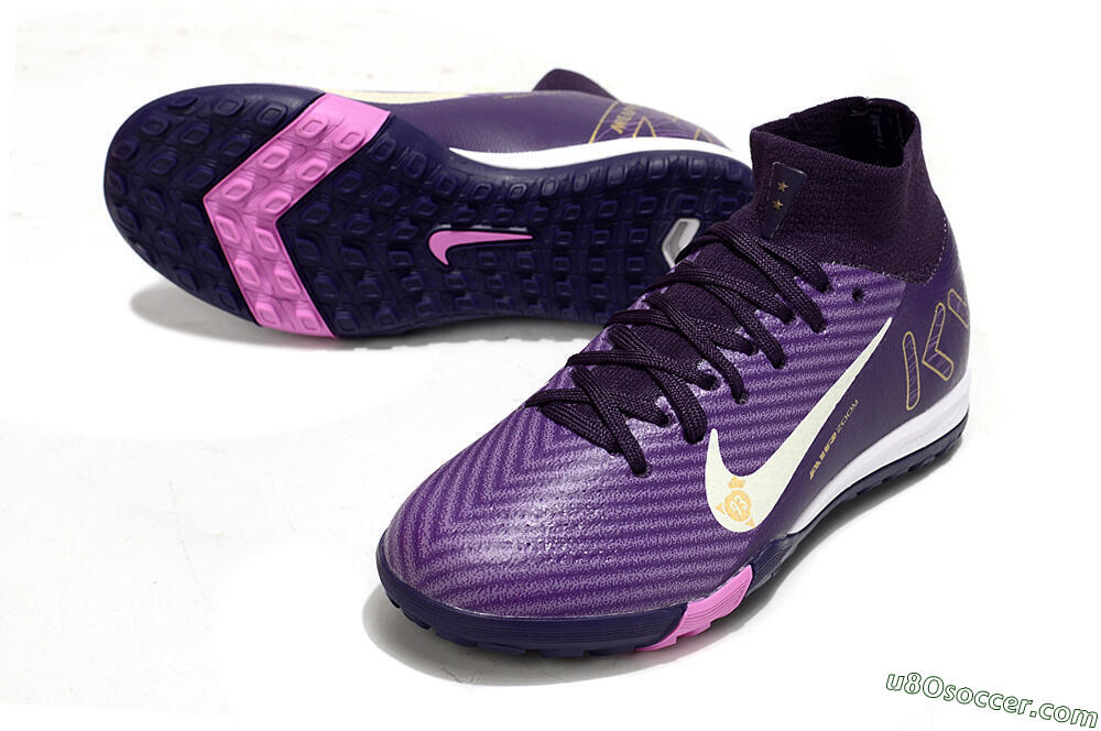 Nike Air Zoom Mercurial Superfly 10 Elite TF Artificial Turf Soccer Shoes - Purple/White/Gold 3