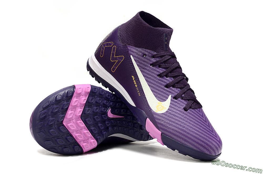 Nike Air Zoom Mercurial Superfly 10 Elite TF Artificial Turf Soccer Shoes - Purple/White/Gold 0