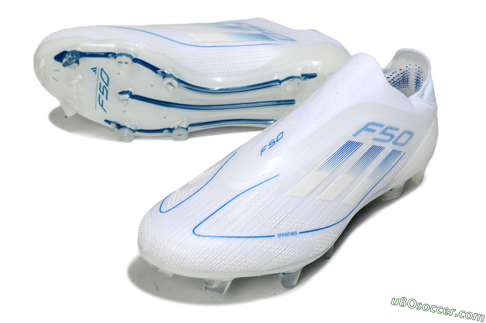 Adidas F50 Elite Laceless FG Firm Ground Soccer Cleats - White/Blue 3