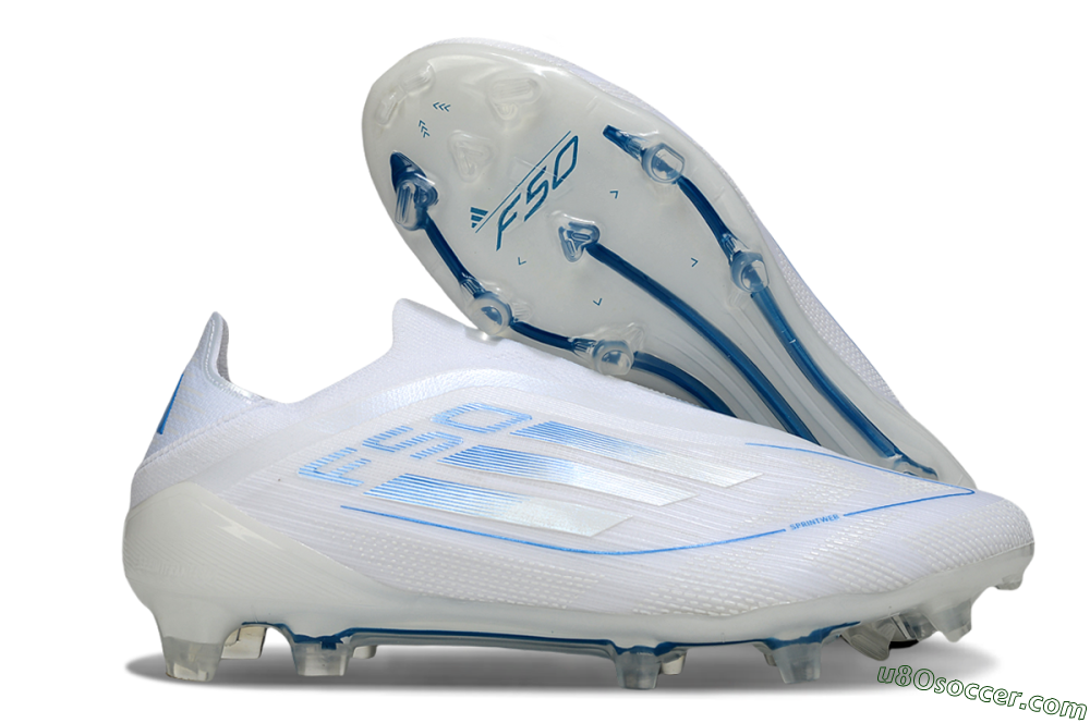 Adidas F50 Elite Laceless FG Firm Ground Soccer Cleats - White/Blue 1