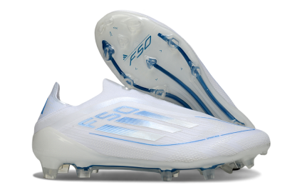 Adidas F50 Elite Laceless FG Firm Ground Soccer Cleats - White/Blue