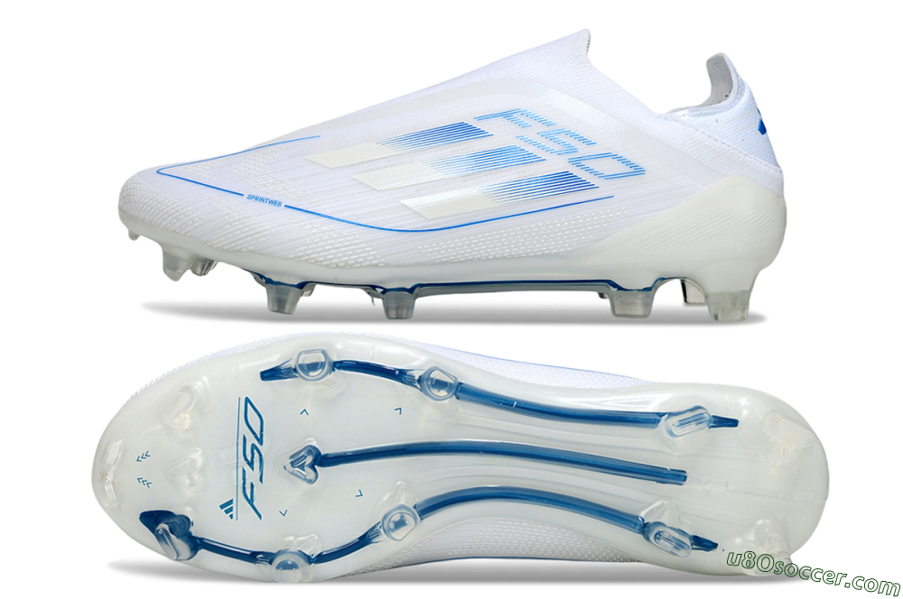 Adidas F50 Elite Laceless FG Firm Ground Soccer Cleats - White/Blue 0