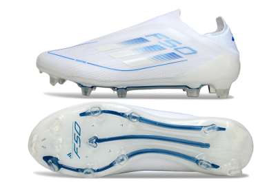 Adidas F50 Elite Laceless FG Firm Ground Soccer Cleats - White/Blue